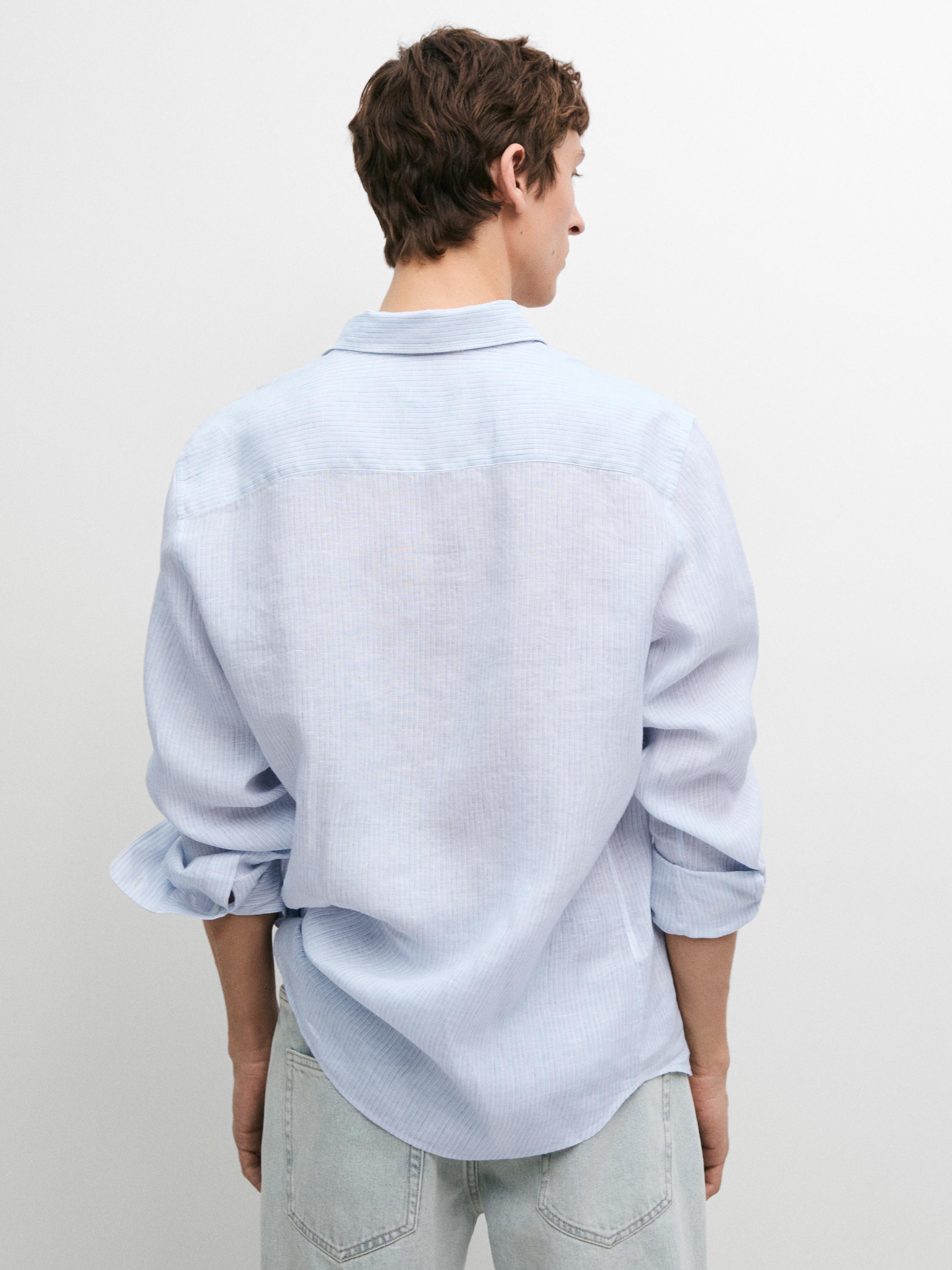 Regular fit 100% linen striped shirt